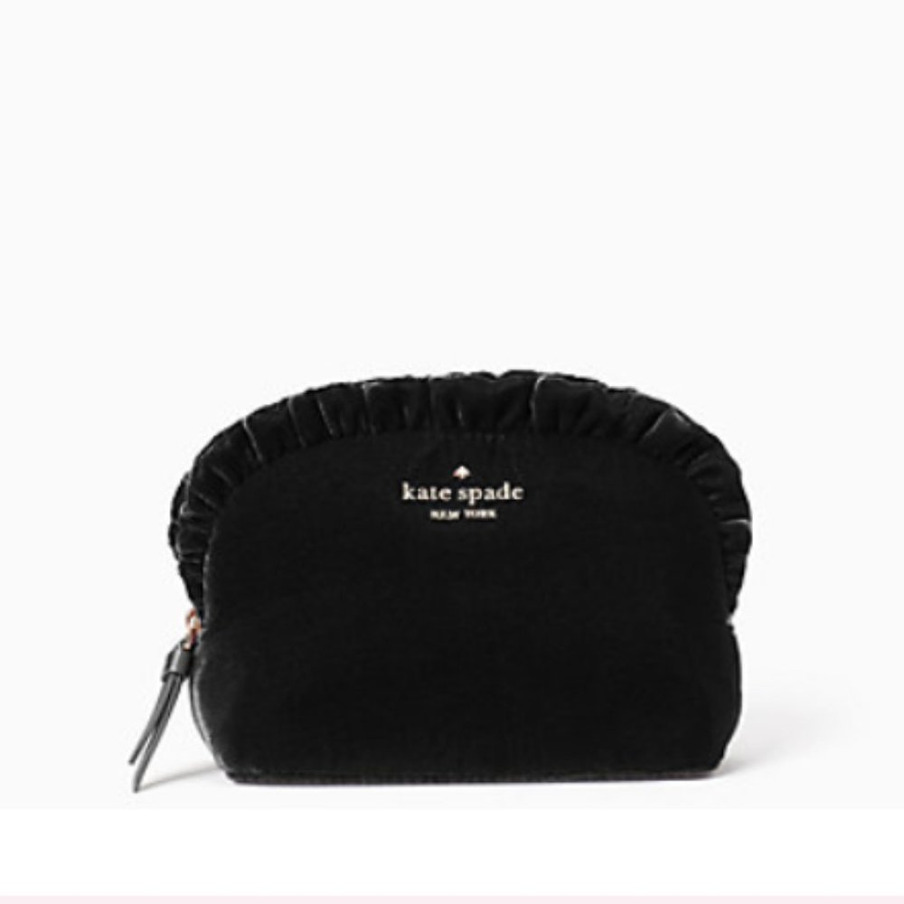 Kate Spade briar lane quilted velvet small ruffle cosmetic